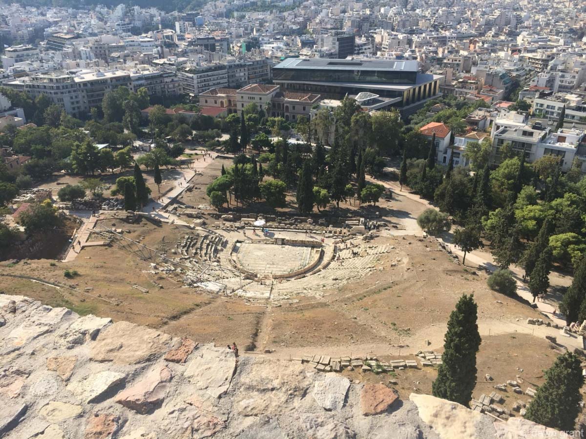 A photograph of the the Theatre of Dionysus Eleuthereus taken from above.